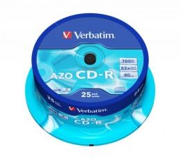 CD-R lemez, Crystal bevonat, AZO, 700MB, 52x, 25 db, hengeren VERBATIM "DataLife Plus"