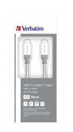 USB kábel, USB-C 3.1 - USB-C, 30 cm, VERBATIM, ezüst